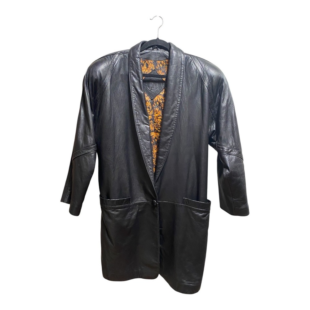 Vintage Jacqueline Ferrar Black Soft Leather Blazer Jacket Floral Lining Medium